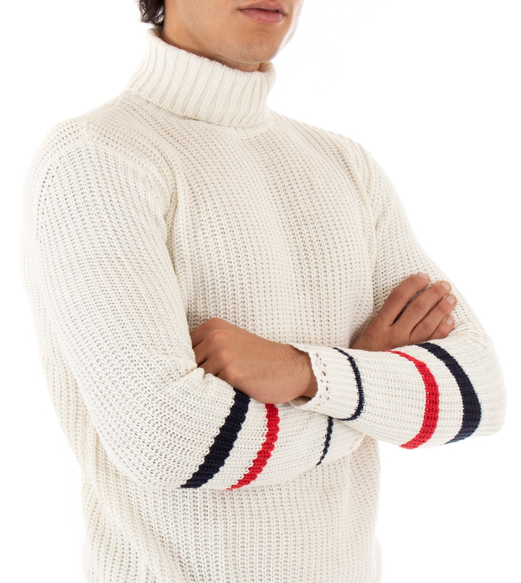 Maglioncino Uomo Collo Alto Bianco Dolcevita Pullover Maglia Inglese GIOSAL-M2162A