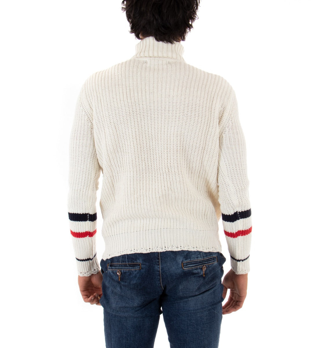 Maglioncino Uomo Collo Alto Bianco Dolcevita Pullover Maglia Inglese GIOSAL-M2162A