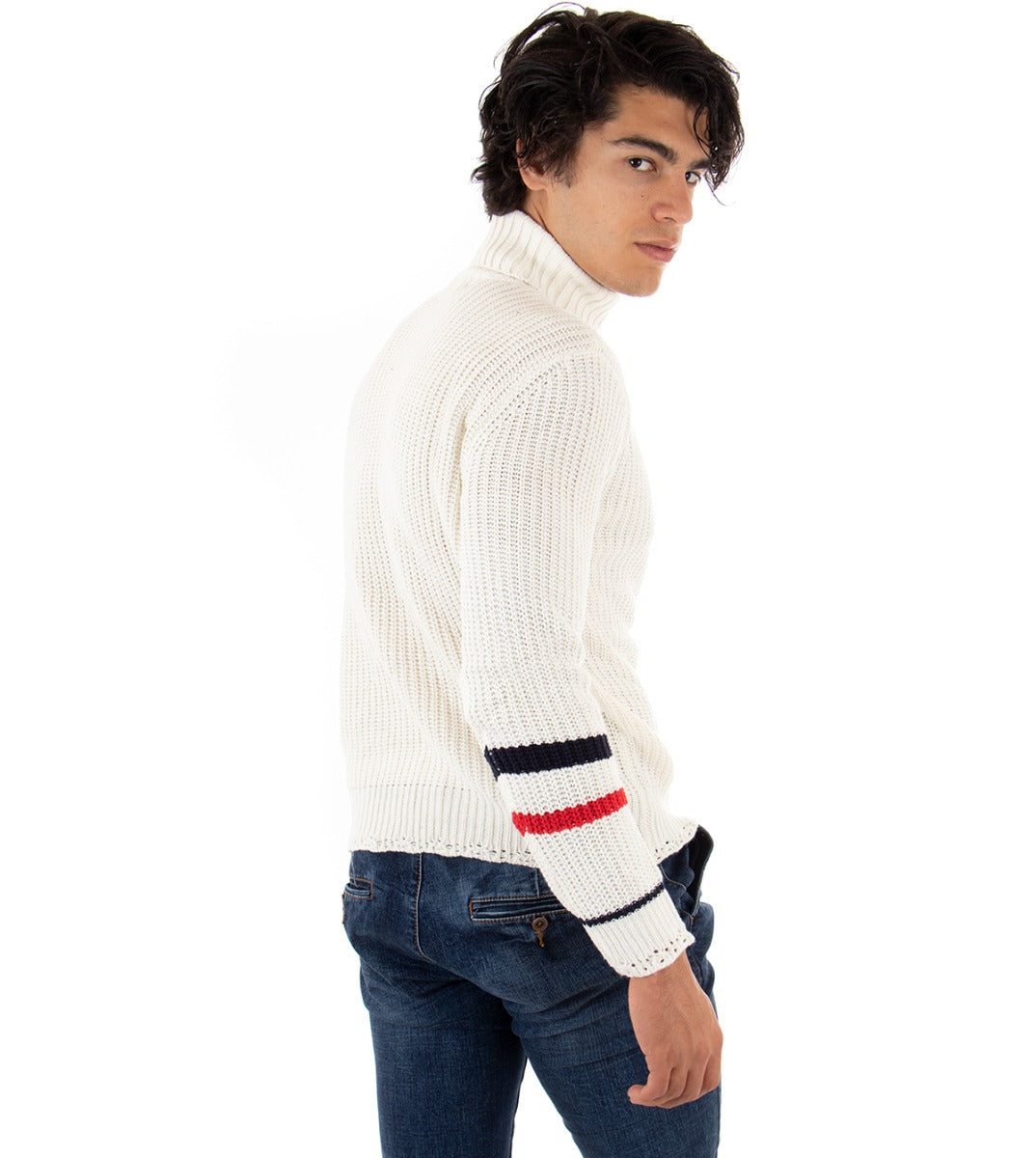 Maglioncino Uomo Collo Alto Bianco Dolcevita Pullover Maglia Inglese GIOSAL-M2162A
