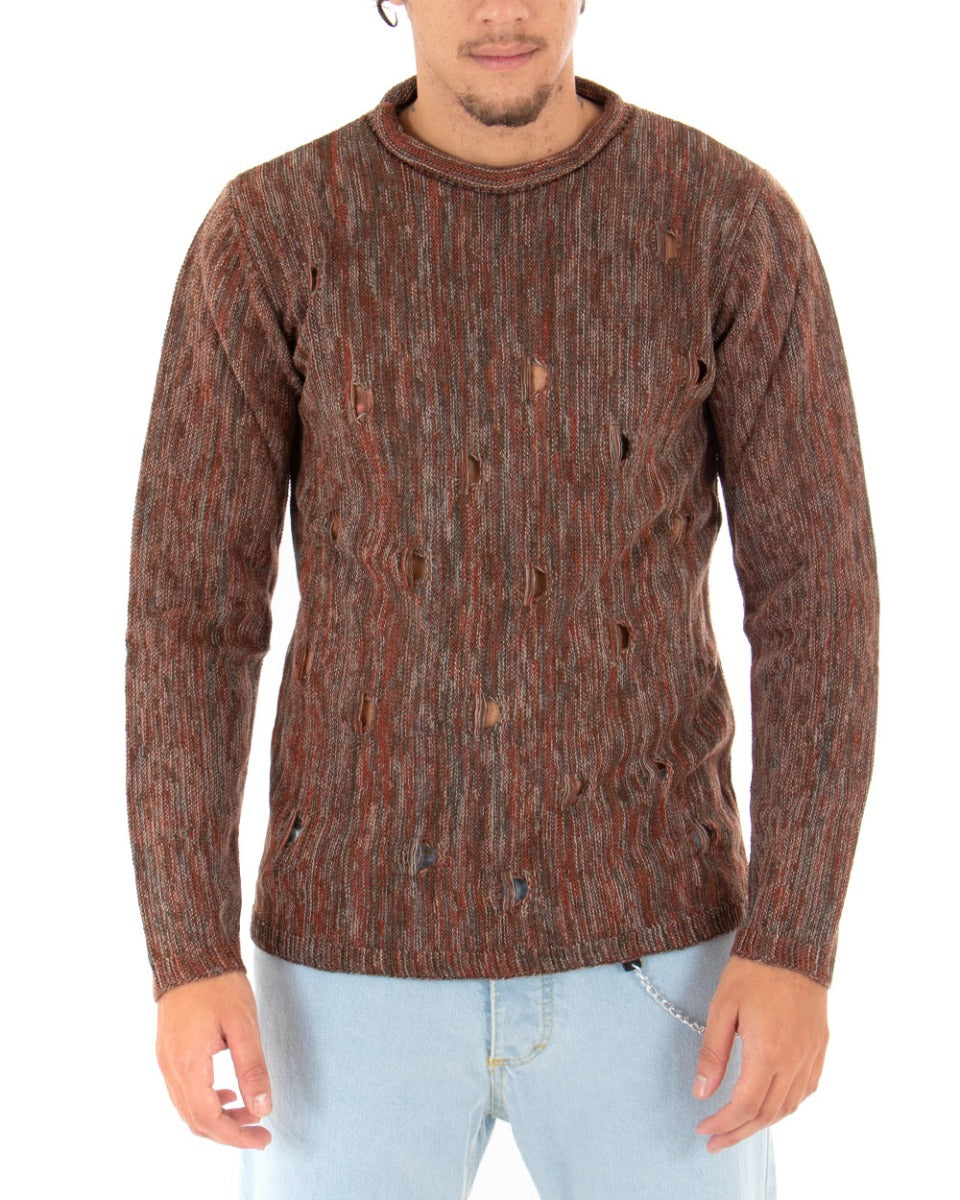 Maglioncino Uomo Girocollo Multicolore Maglia Con Rotture GIOSAL-M2230A
