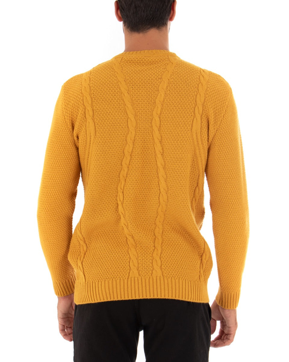 Maglioncino Uomo Girocollo Tinta Unita Senape Maglia Con Trecce GIOSAL-M2257A