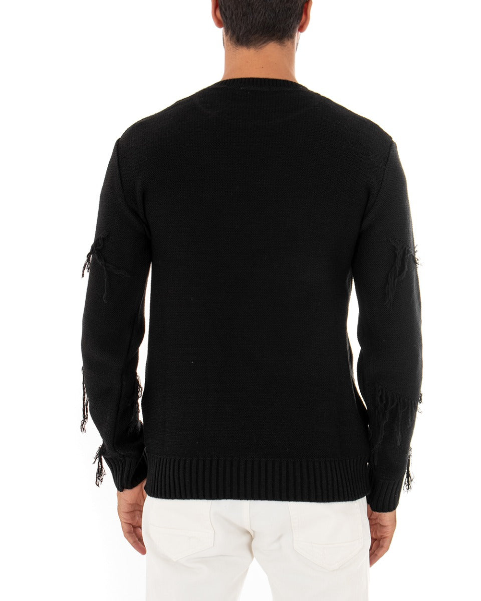 Maglioncino Uomo Girocollo Tinta Unita Nero Maglia Basic Con Frange GIOSAL-M2259A