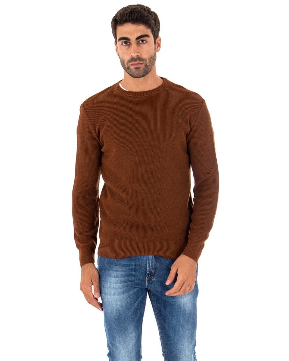 Maglioncino Uomo Girocollo Tinta Unita Tabacco Maglia Basic GIOSAL-M2266A