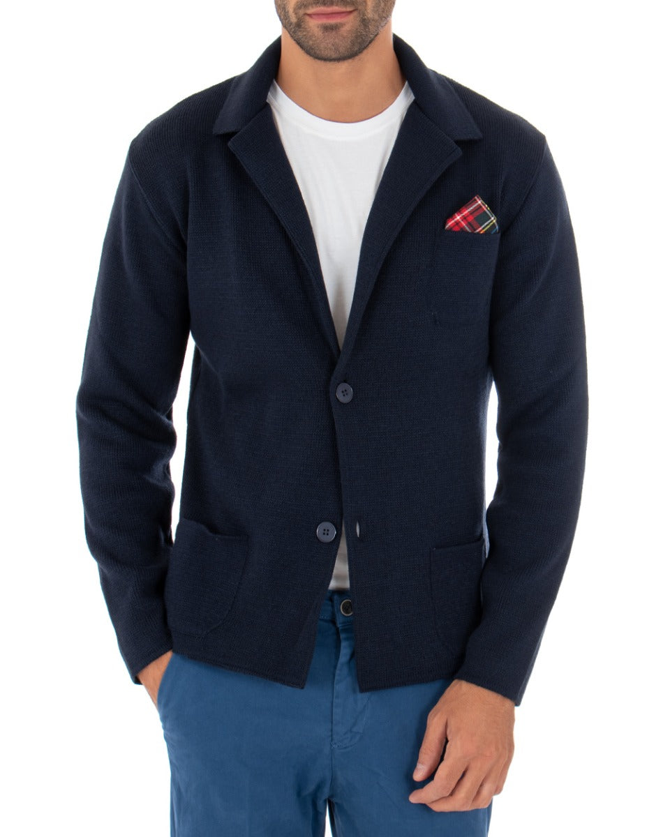 Cardigan Uomo Giacca Con Bottoni Maglia Maglioncino Tinta Unita Blu GIOSAL-M2270A
