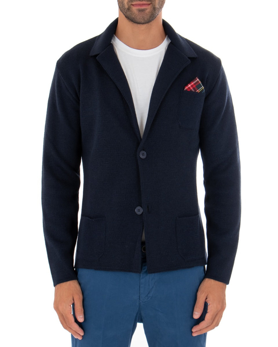 Cardigan Uomo Giacca Con Bottoni Maglia Maglioncino Tinta Unita Blu GIOSAL-M2270A