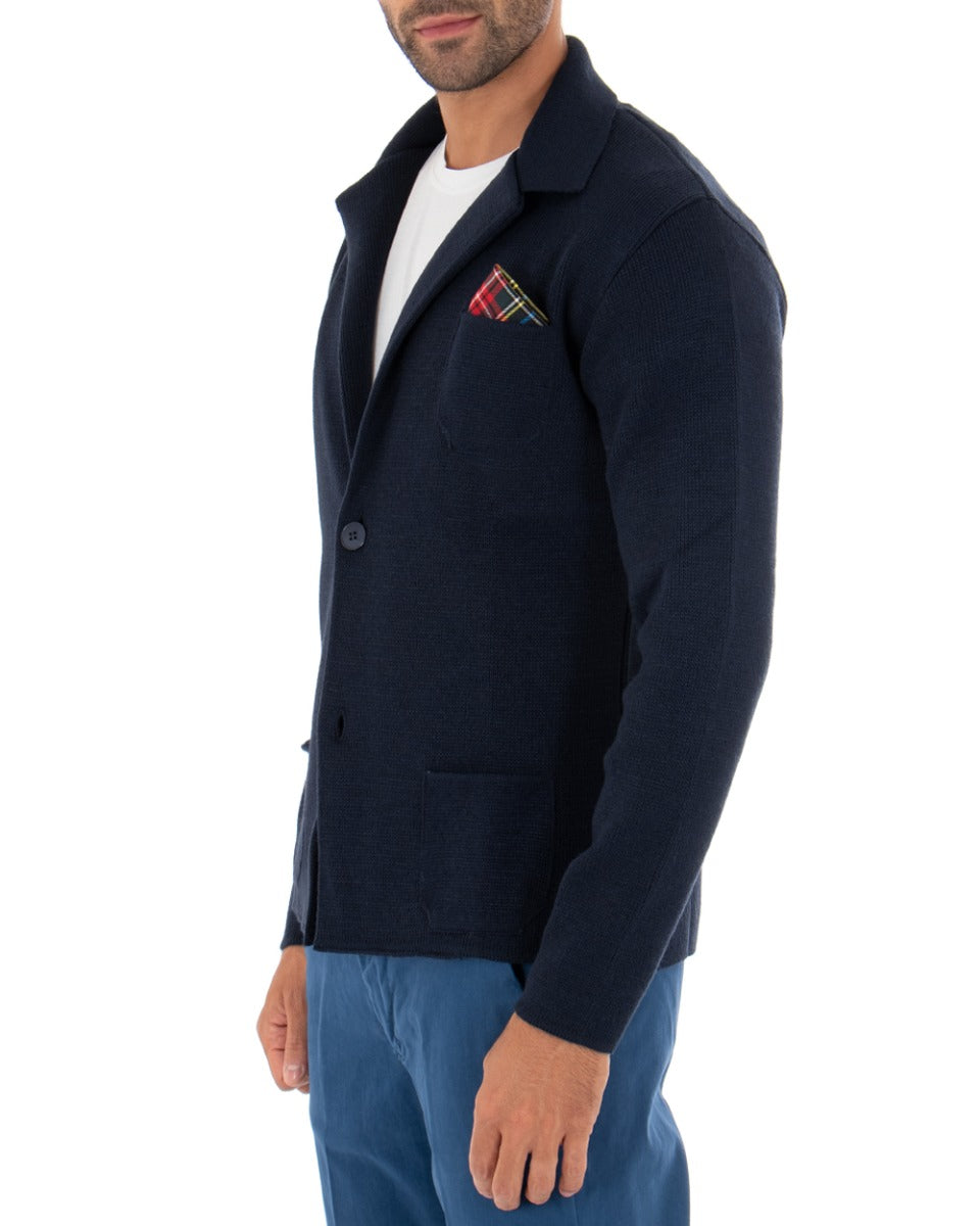 Cardigan Uomo Giacca Con Bottoni Maglia Maglioncino Tinta Unita Blu GIOSAL-M2270A