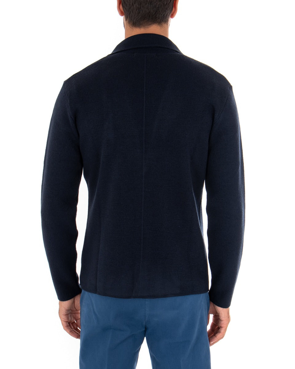 Cardigan Uomo Giacca Con Bottoni Maglia Maglioncino Tinta Unita Blu GIOSAL-M2270A
