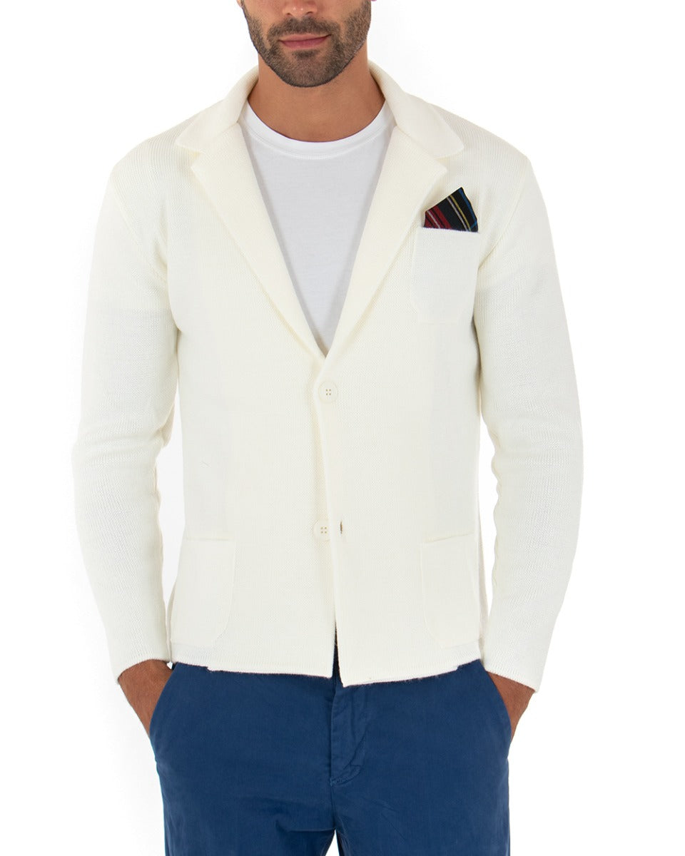 Cardigan Uomo Giacca Con Bottoni Maglia Maglioncino Tinta Unita Panna GIOSAL-M2271A