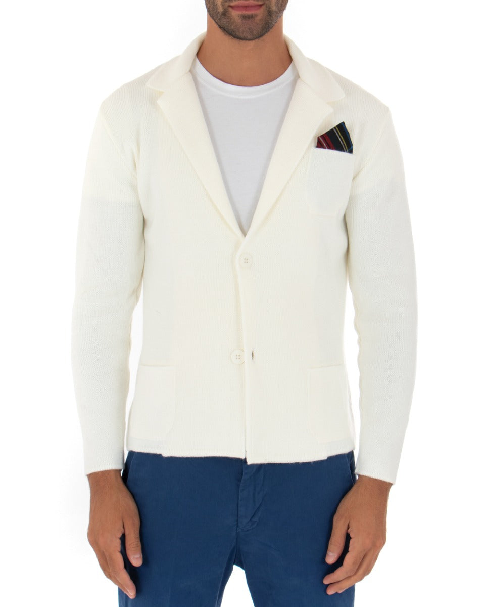 Cardigan Uomo Giacca Con Bottoni Maglia Maglioncino Tinta Unita Panna GIOSAL-M2271A