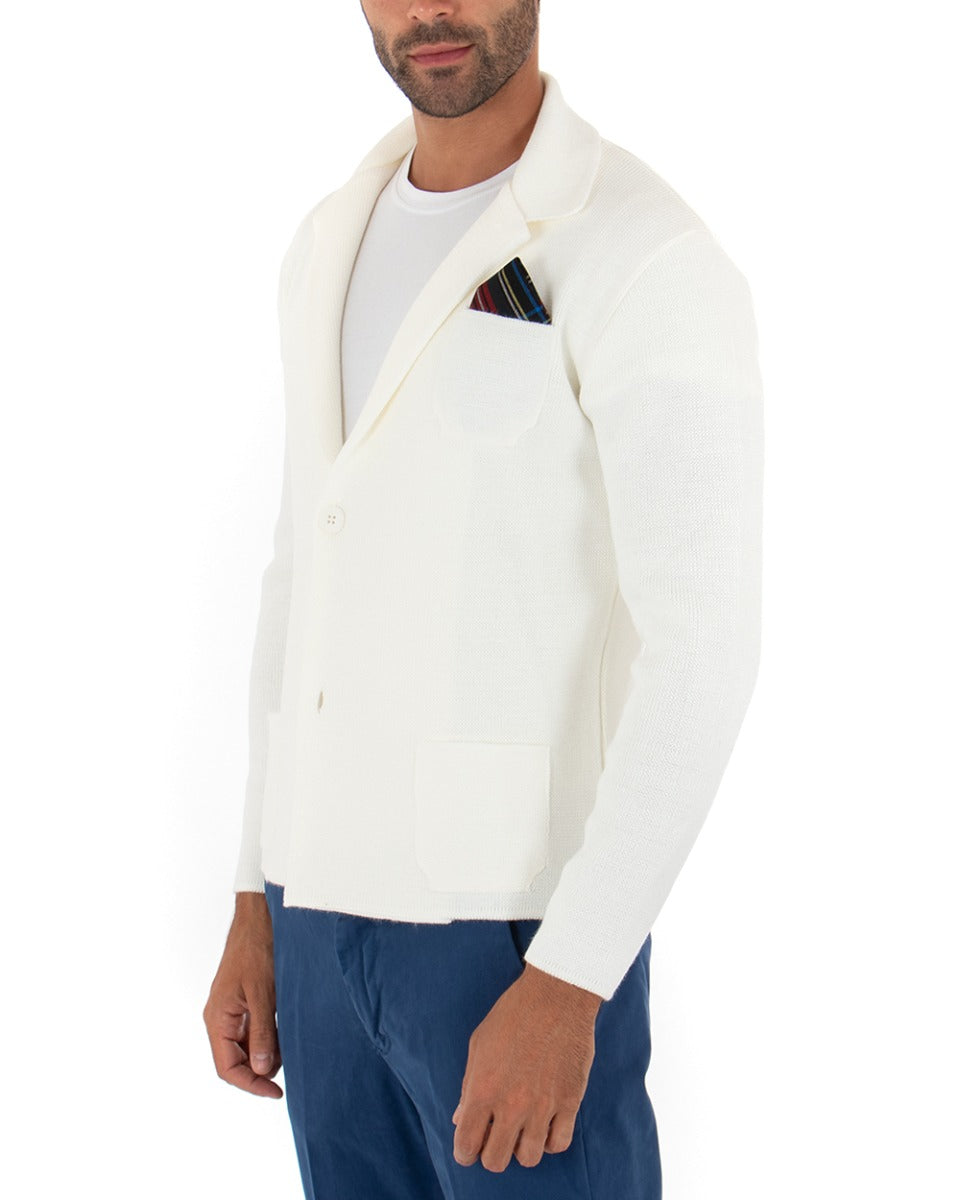 Cardigan Uomo Giacca Con Bottoni Maglia Maglioncino Tinta Unita Panna GIOSAL-M2271A