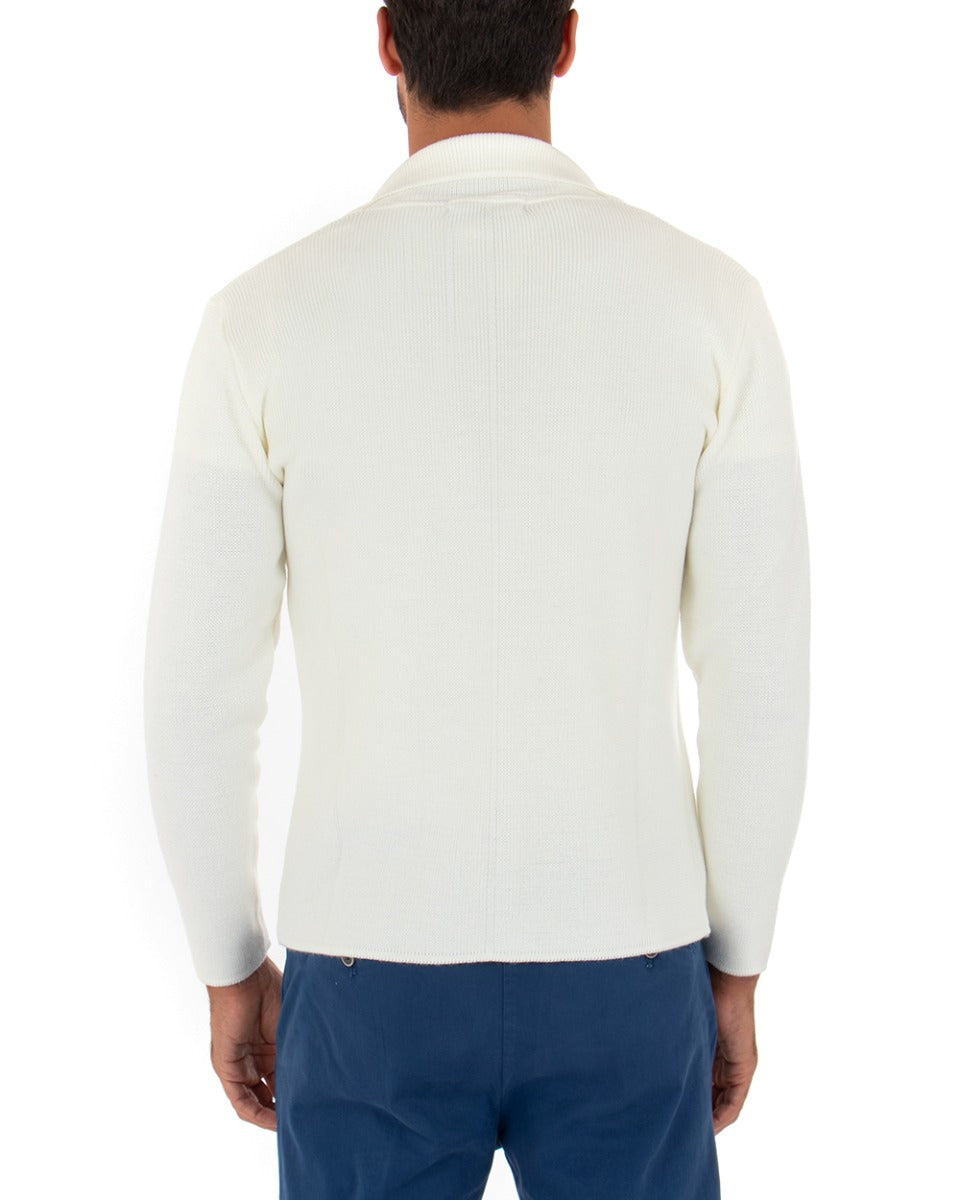 Cardigan Uomo Giacca Con Bottoni Maglia Maglioncino Tinta Unita Panna GIOSAL-M2271A