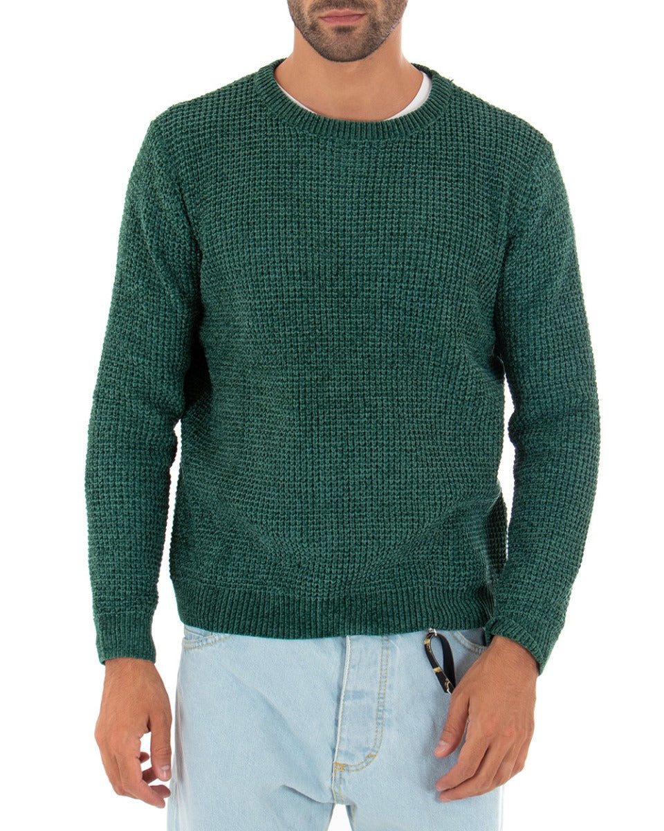 Maglioncino Uomo Girocollo Tinta Unita Verde Maglia Basic Ciniglia GIOSAL-M2280A