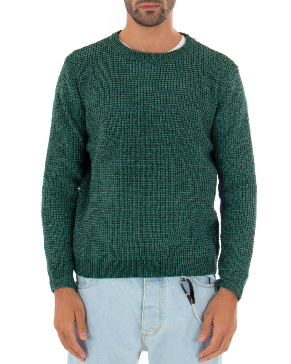 Maglioncino Uomo Girocollo Tinta Unita Verde Maglia Basic Ciniglia GIOSAL-M2280A