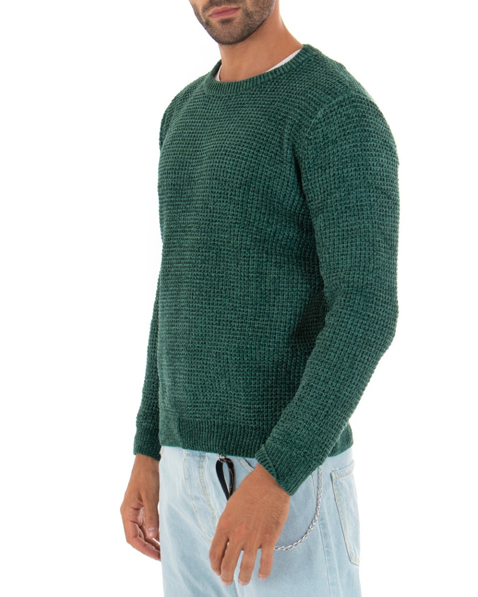 Maglioncino Uomo Girocollo Tinta Unita Verde Maglia Basic Ciniglia GIOSAL-M2280A