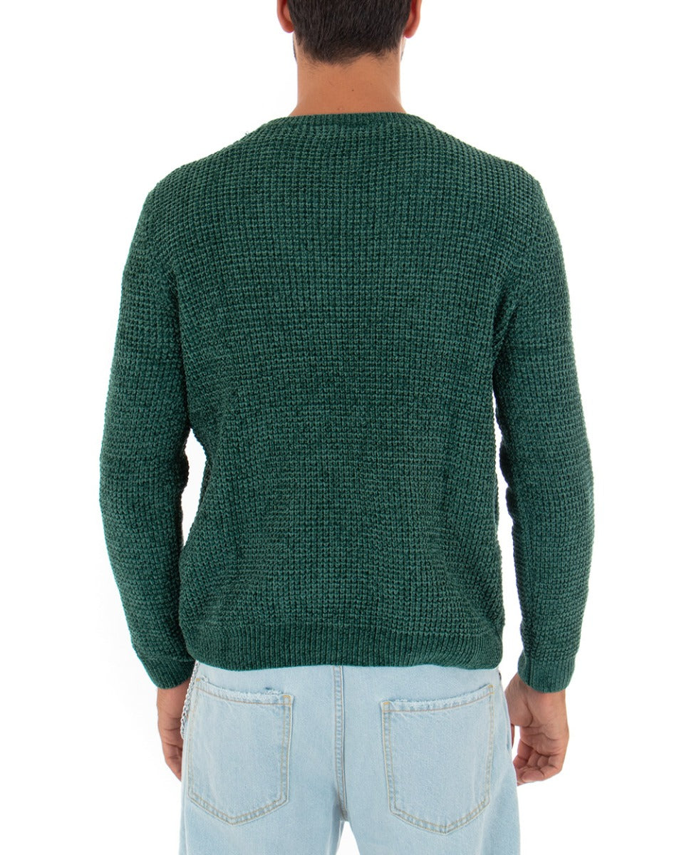 Maglioncino Uomo Girocollo Tinta Unita Verde Maglia Basic Ciniglia GIOSAL-M2280A