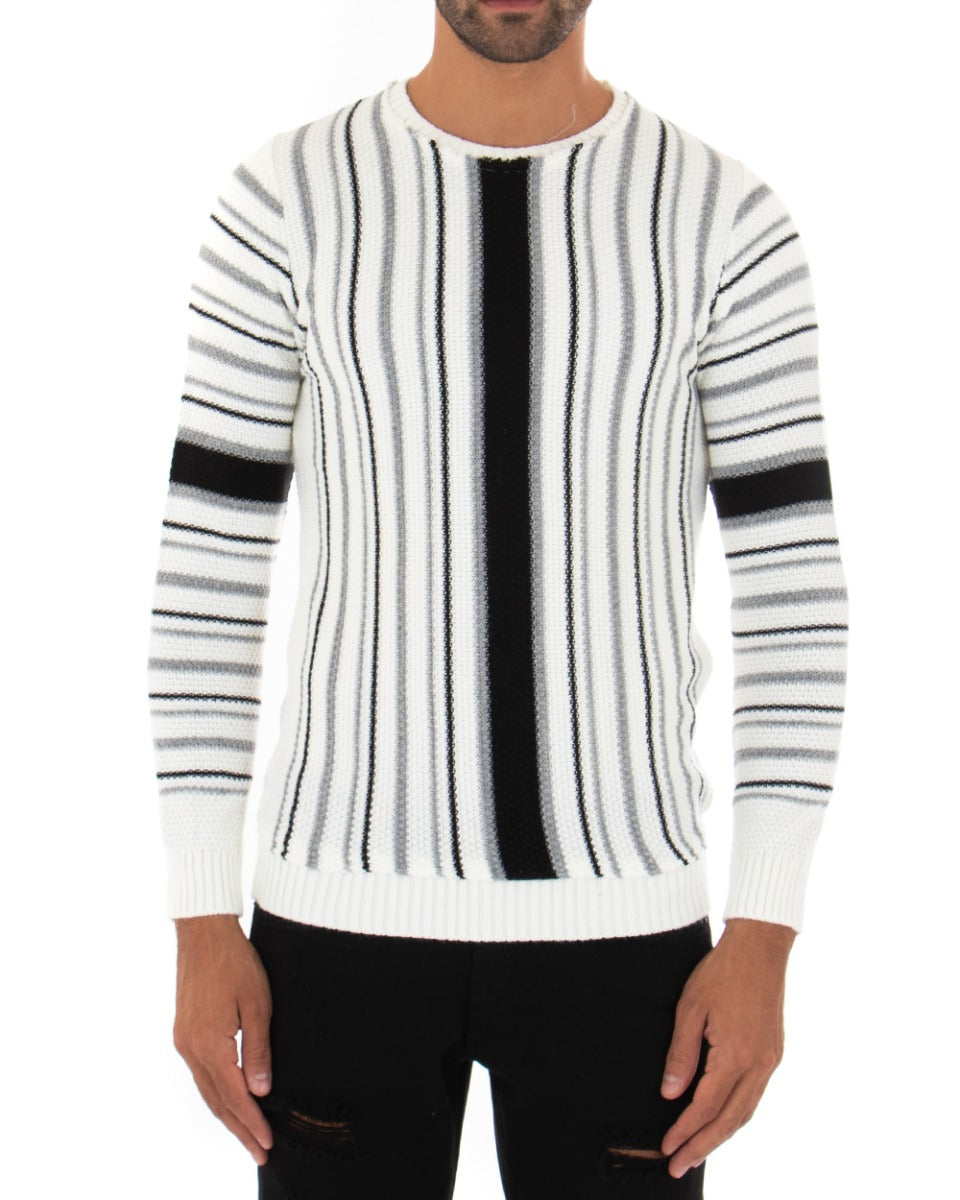 Maglioncino Uomo Girocollo Bianco Maglia Rigata GIOSAL-M2288A