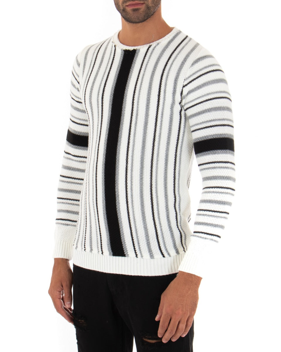 Maglioncino Uomo Girocollo Bianco Maglia Rigata GIOSAL-M2288A