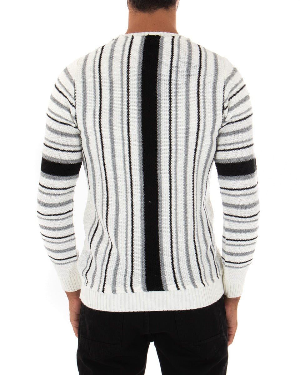Maglioncino Uomo Girocollo Bianco Maglia Rigata GIOSAL-M2288A