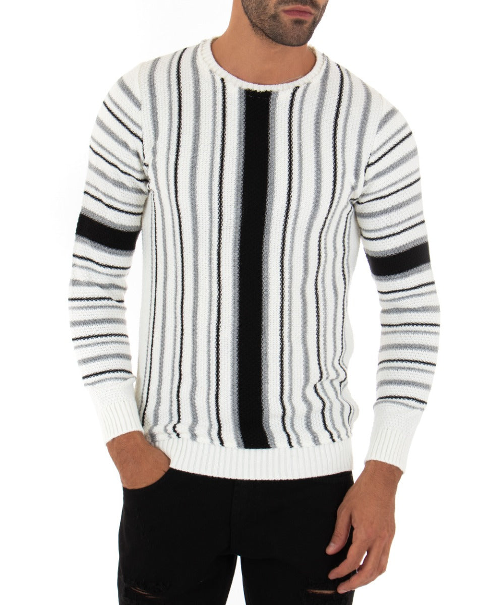 Maglioncino Uomo Girocollo Bianco Maglia Rigata GIOSAL-M2288A