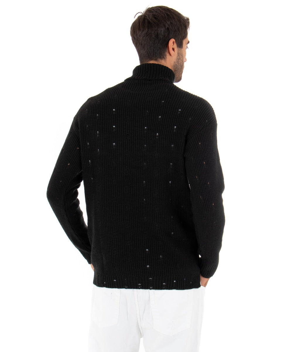 Maglioncino Uomo Collo Alto Tinta Unita Nero Maglia Dolcevita Con Rotture GIOSAL-M2290A