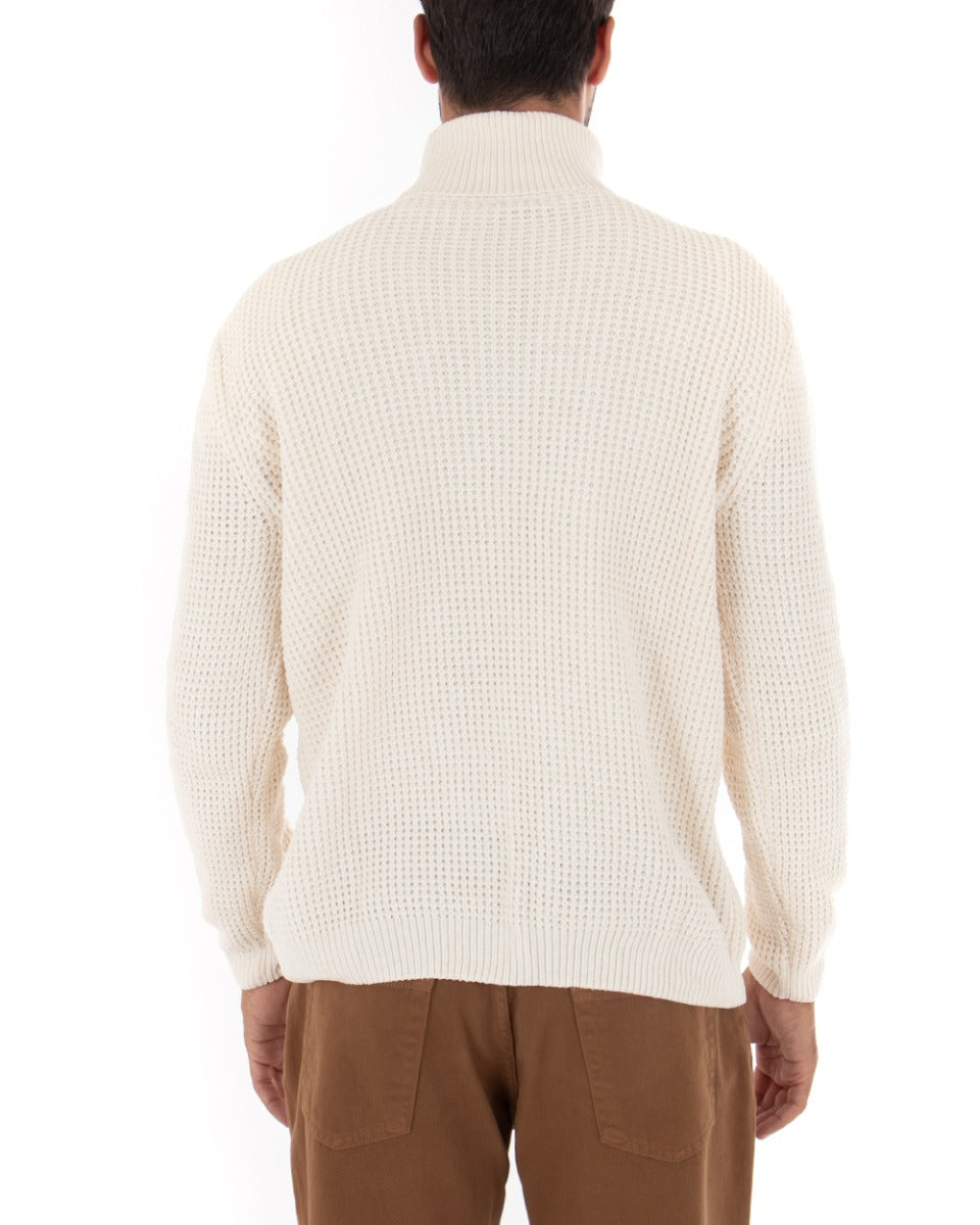 Maglioncino Uomo Ciniglia Collo Alto Pullover Caldo Maglia Maniche Lunghe Lavorata Dolcevita Casual Panna GIOSAL-M2303A