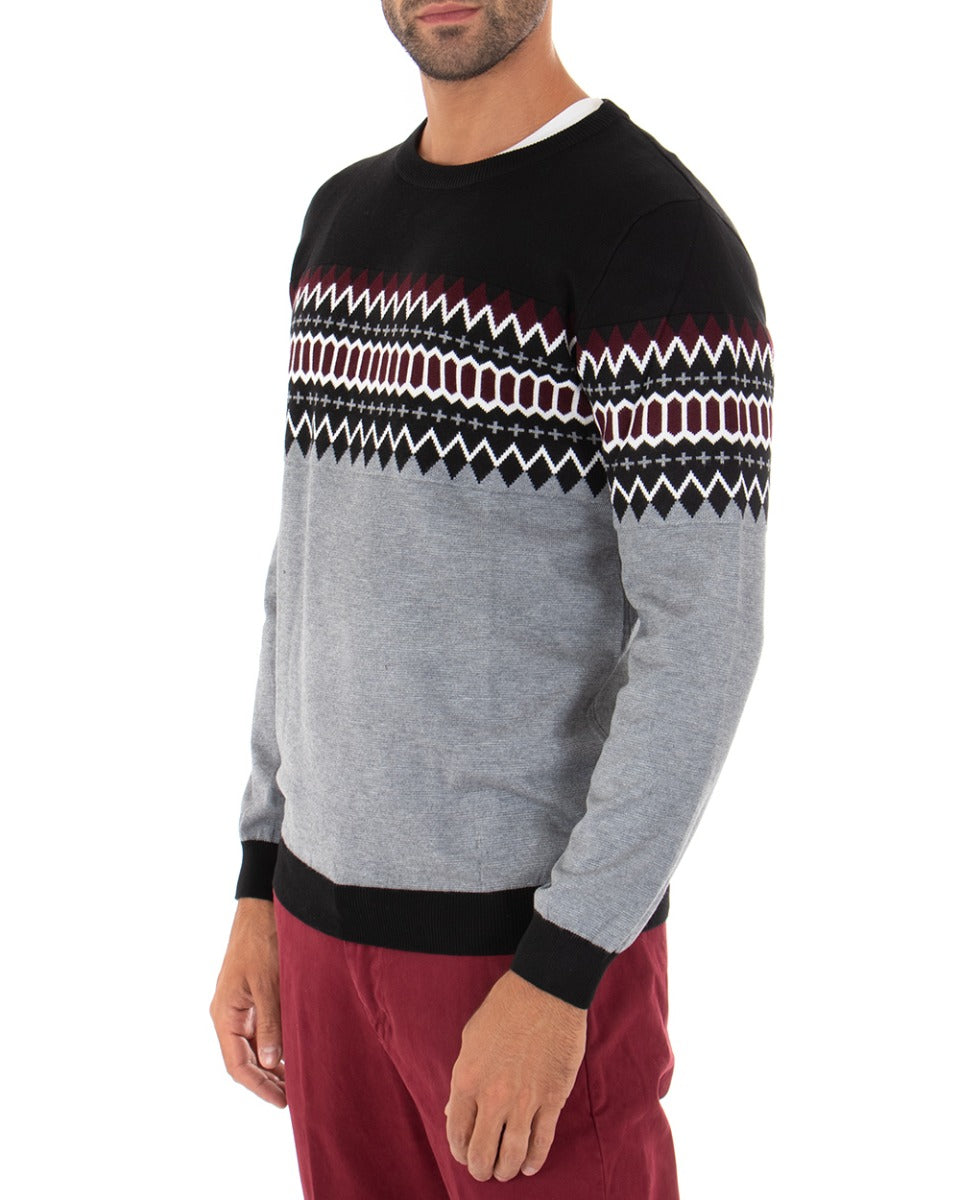 Maglioncino Uomo Girocollo Grigio Maglia Fantasia Rombi GIOSAL-M2319A