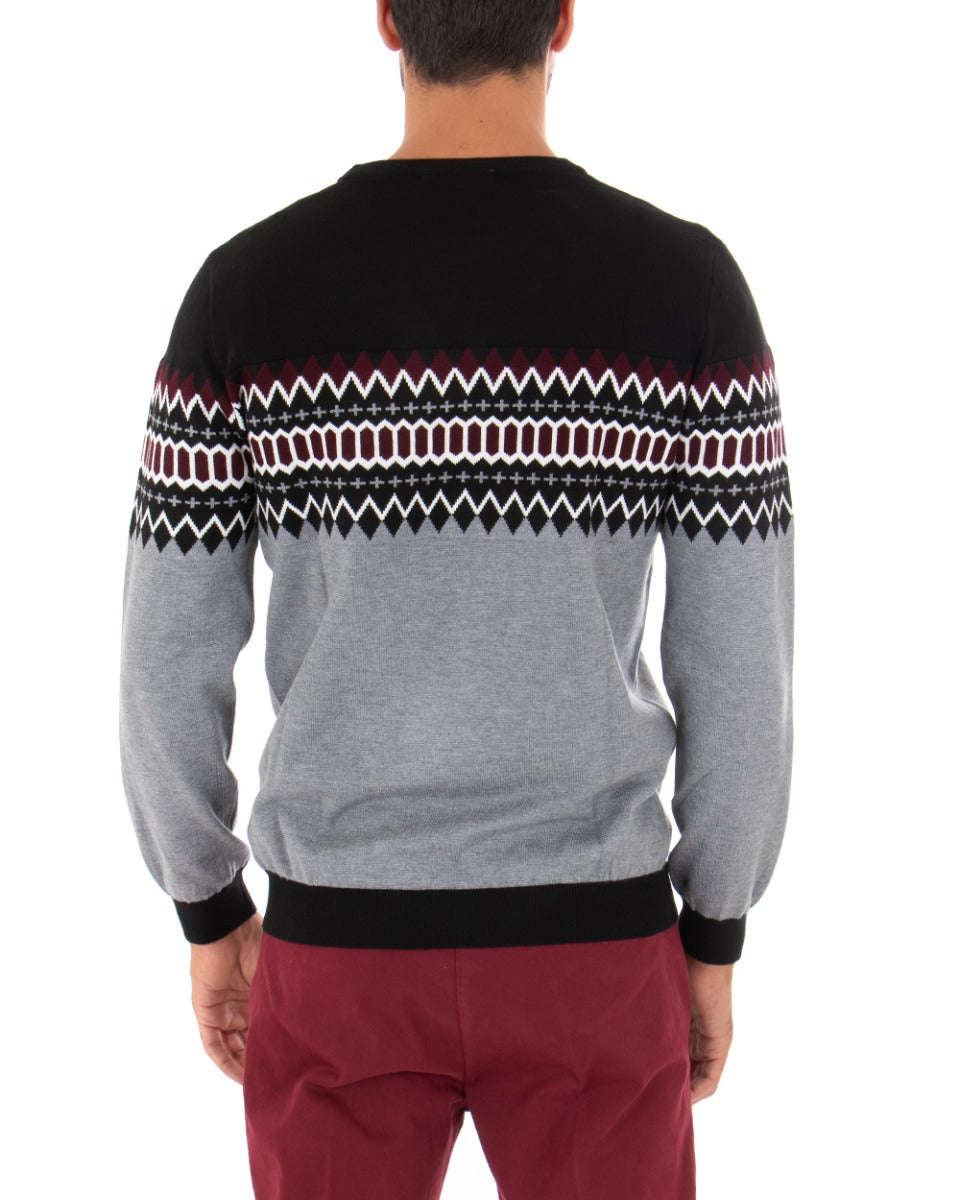 Maglioncino Uomo Girocollo Grigio Maglia Fantasia Rombi GIOSAL-M2319A