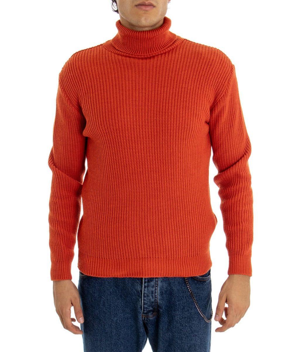 Maglioncino Uomo Collo Alto Tinta Unita Ruggine Maglia Inglese Dolcevita Basic GIOSAL-M2356A