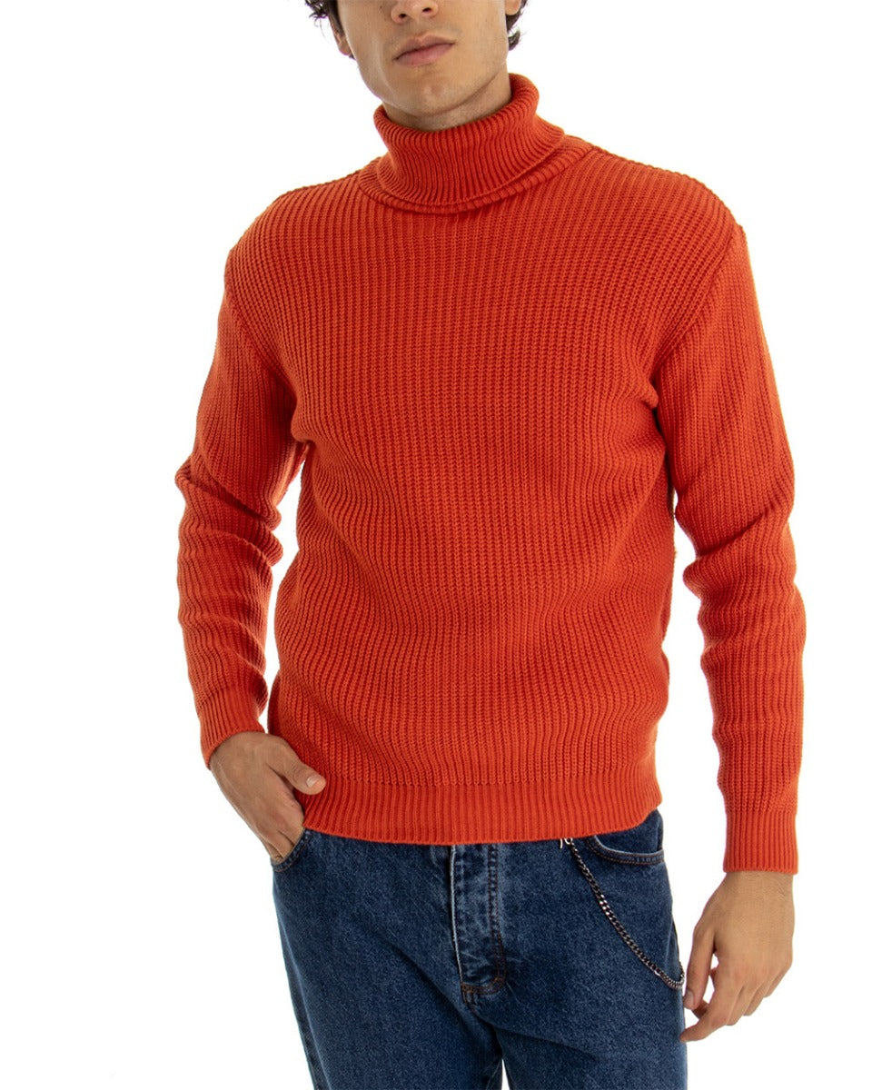 Maglioncino Uomo Collo Alto Tinta Unita Ruggine Maglia Inglese Dolcevita Basic GIOSAL-M2356A