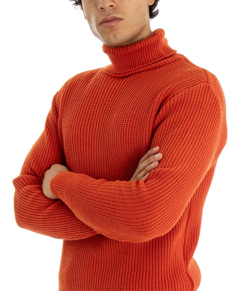Maglioncino Uomo Collo Alto Tinta Unita Ruggine Maglia Inglese Dolcevita Basic GIOSAL-M2356A