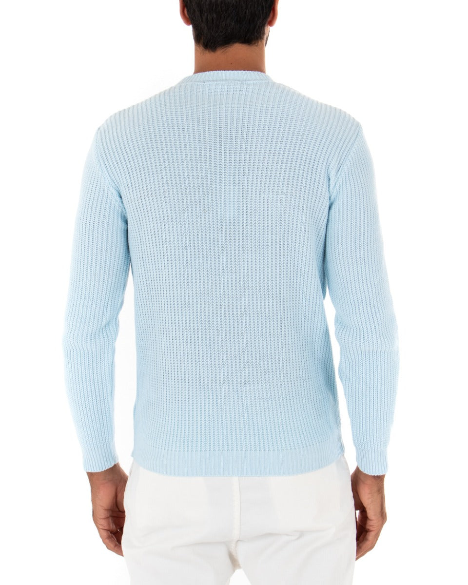 Maglioncino Uomo Girocollo Tinta Unita Celeste Maglia Inglese Basic GIOSAL-M2361A