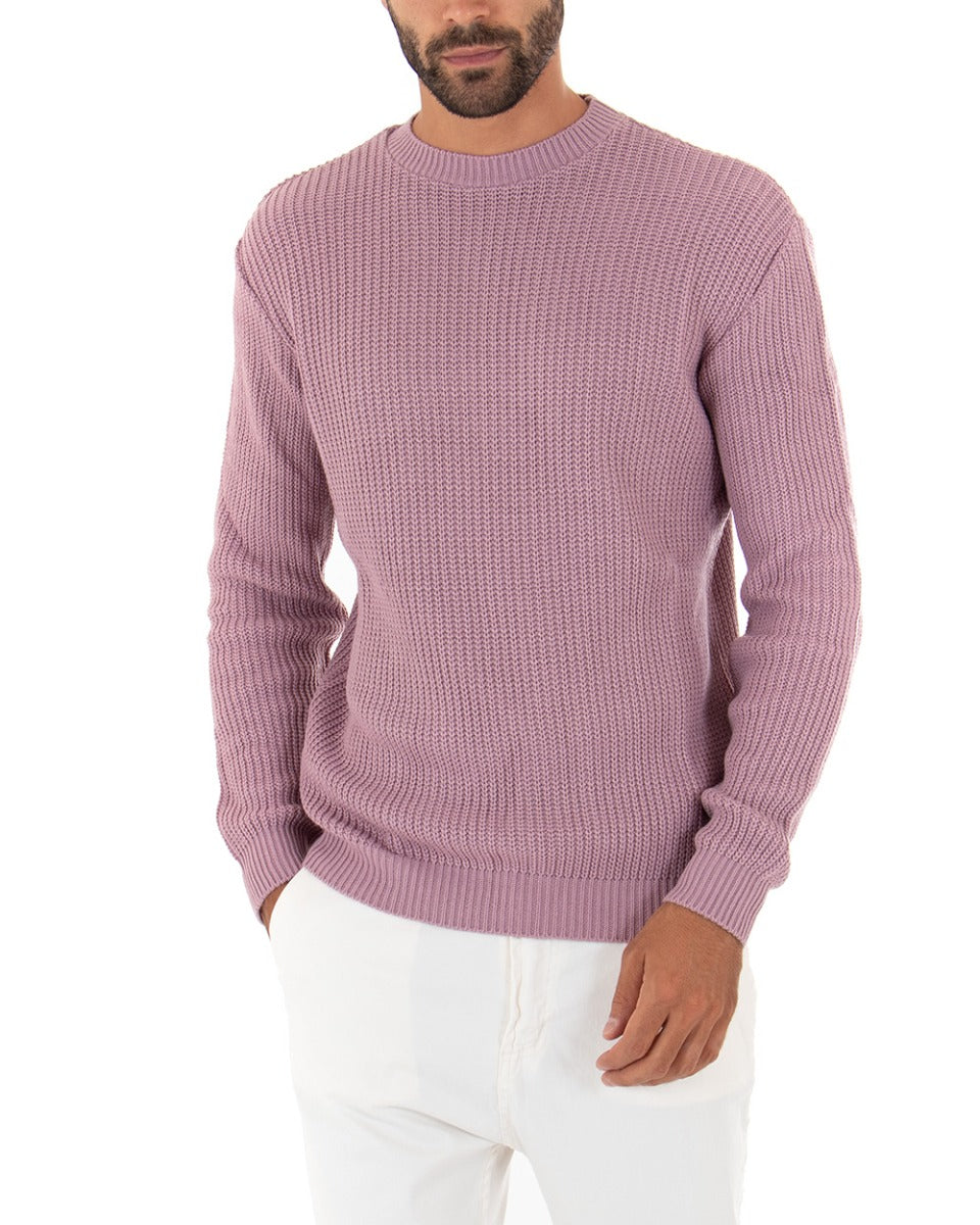 Maglioncino Uomo Girocollo Tinta Unita Glicine Maglia Inglese Basic GIOSAL-M2363A