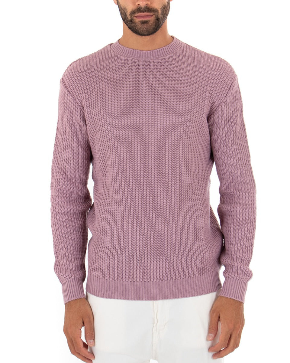 Maglioncino Uomo Girocollo Tinta Unita Glicine Maglia Inglese Basic GIOSAL-M2363A
