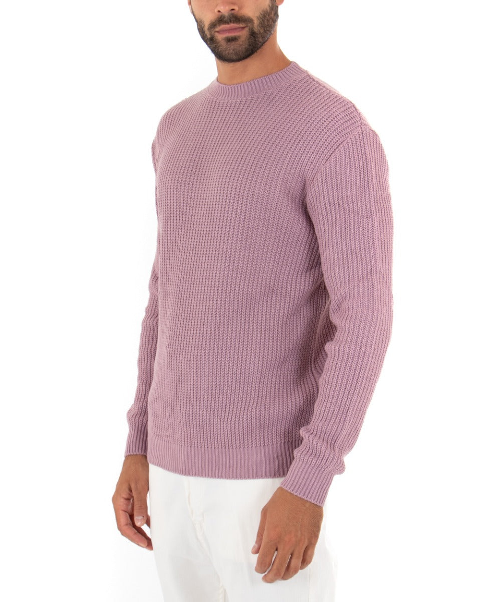 Maglioncino Uomo Girocollo Tinta Unita Glicine Maglia Inglese Basic GIOSAL-M2363A