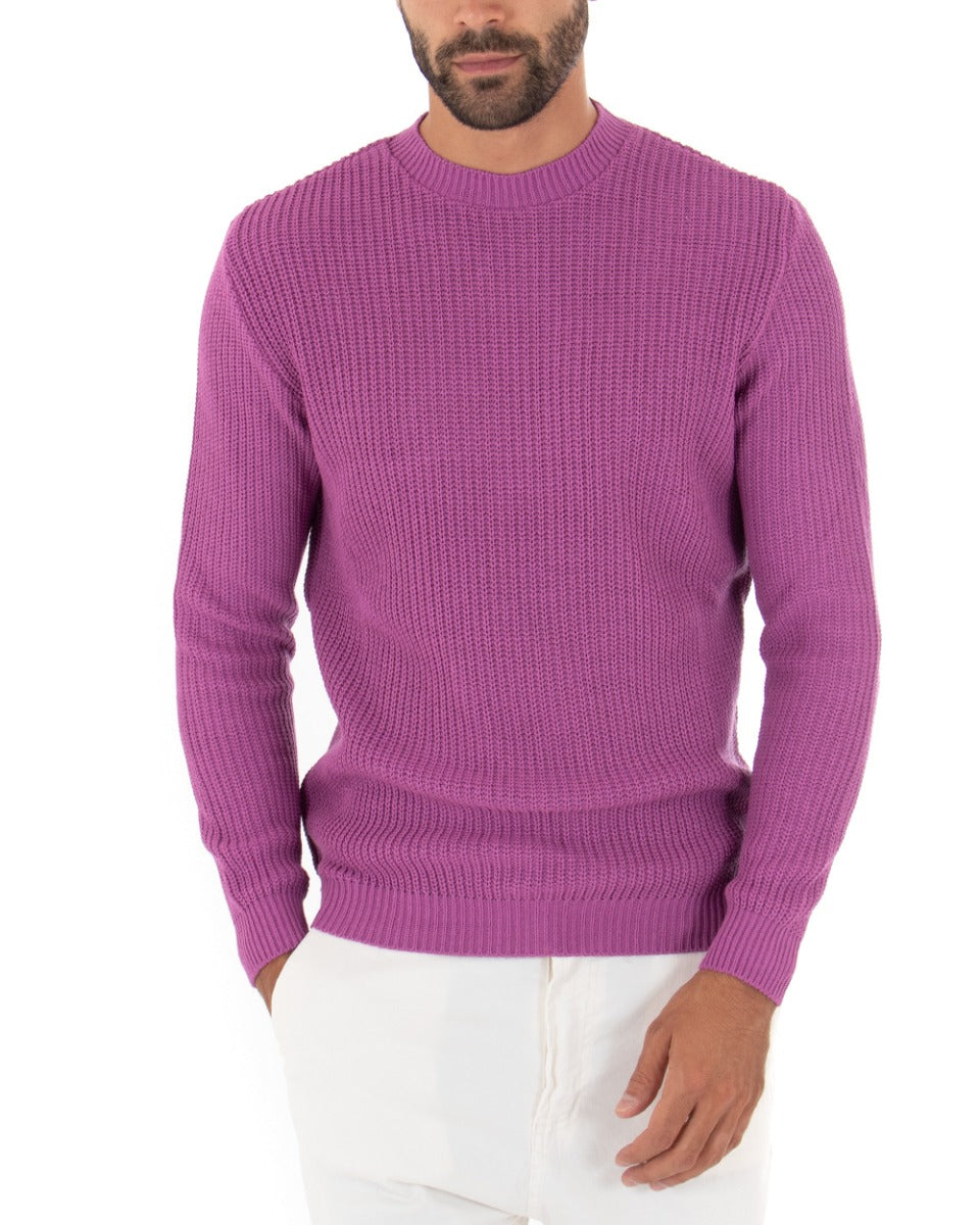 Maglioncino Uomo Girocollo Tinta Unita Magenta Maglia Inglese Basic GIOSAL-M2364A