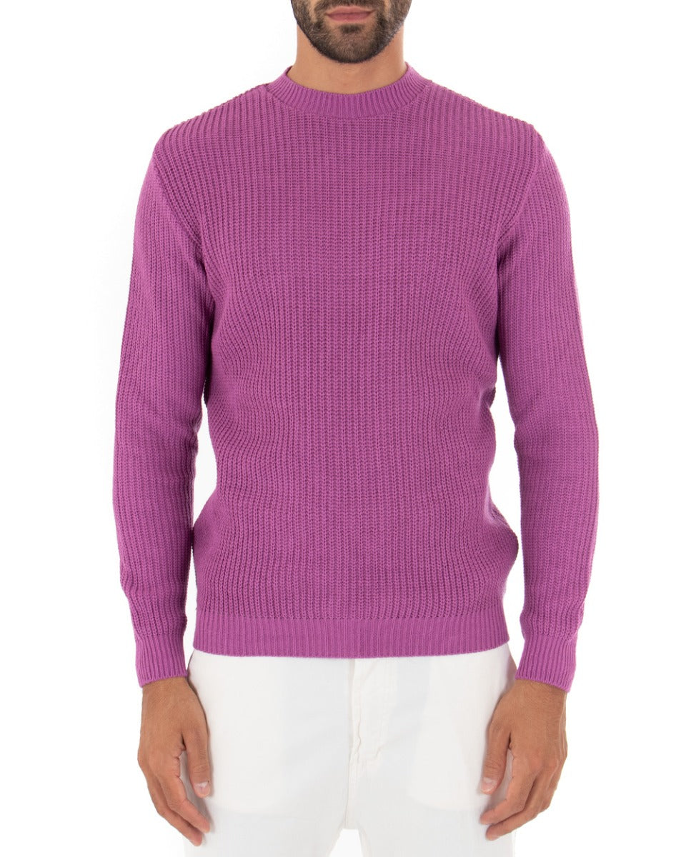 Maglioncino Uomo Girocollo Tinta Unita Magenta Maglia Inglese Basic GIOSAL-M2364A