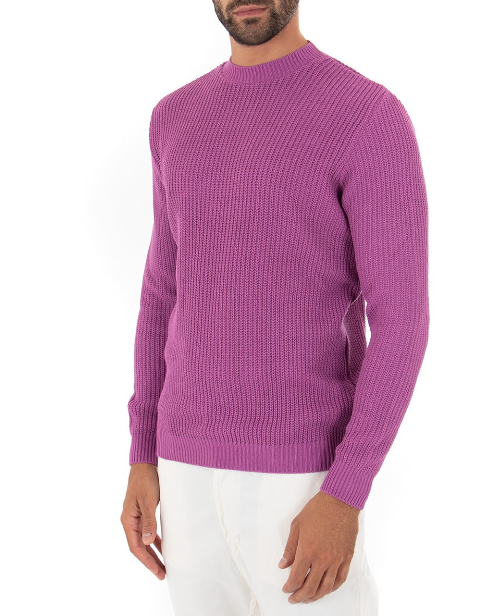 Maglioncino Uomo Girocollo Tinta Unita Magenta Maglia Inglese Basic GIOSAL-M2364A