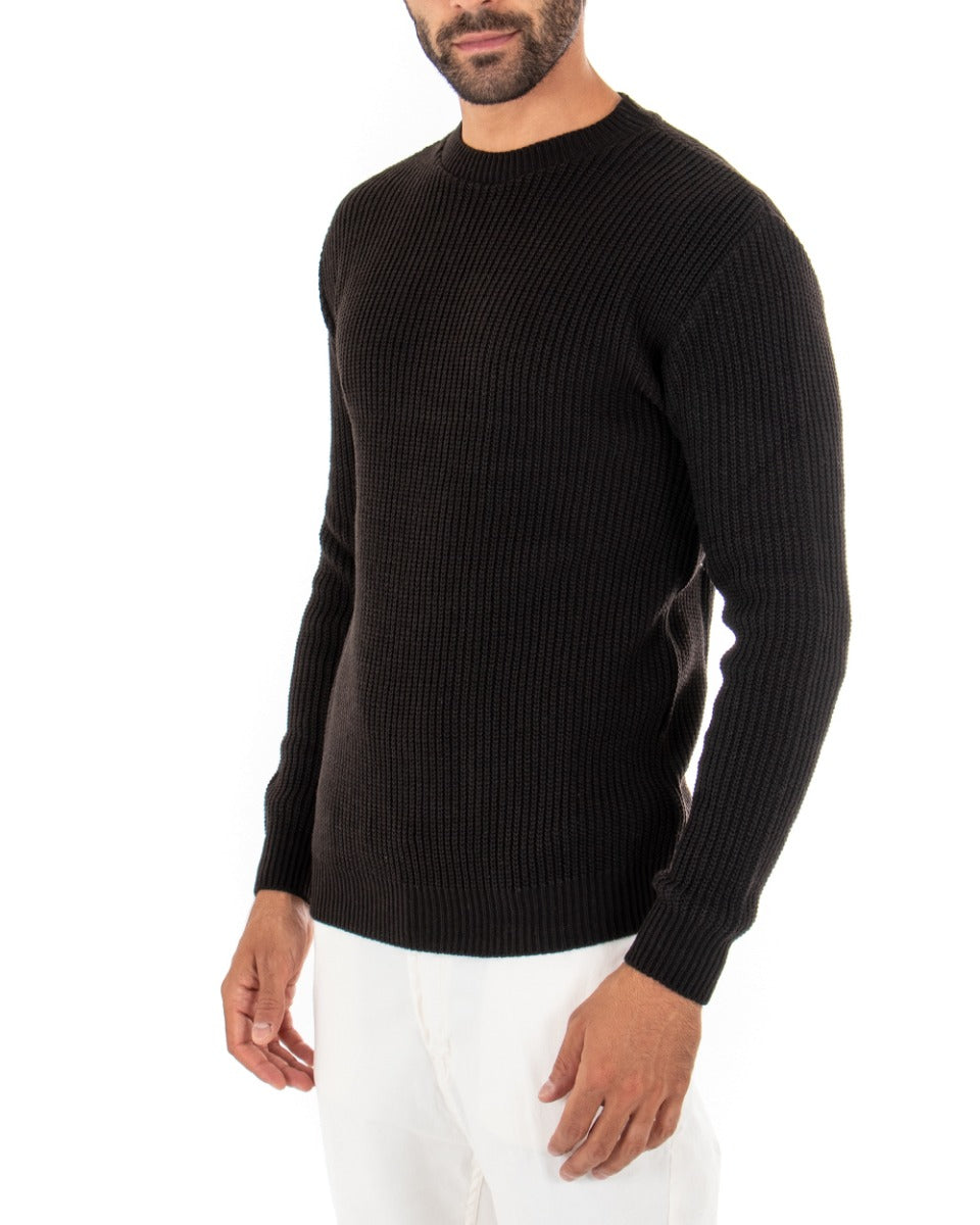 Maglioncino Uomo Girocollo Tinta Unita Nero Maglia Inglese Basic GIOSAL-M2365A