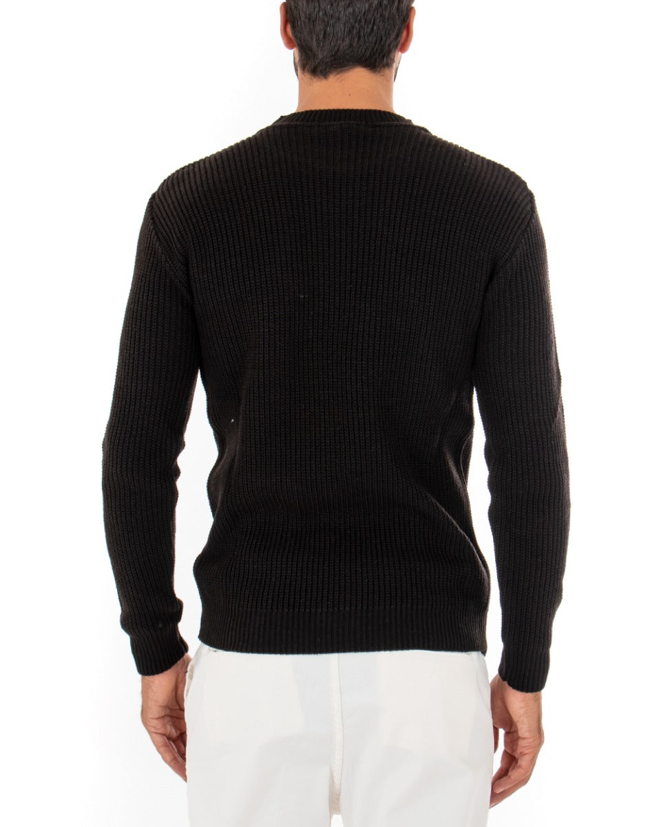 Maglioncino Uomo Girocollo Tinta Unita Nero Maglia Inglese Basic GIOSAL-M2365A