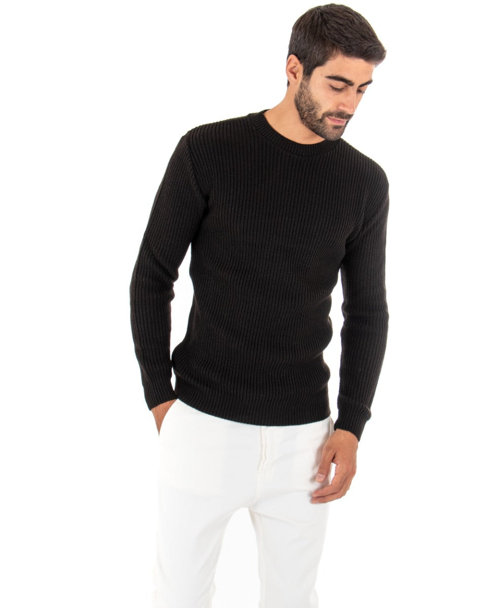 Maglioncino Uomo Girocollo Tinta Unita Nero Maglia Inglese Basic GIOSAL-M2365A
