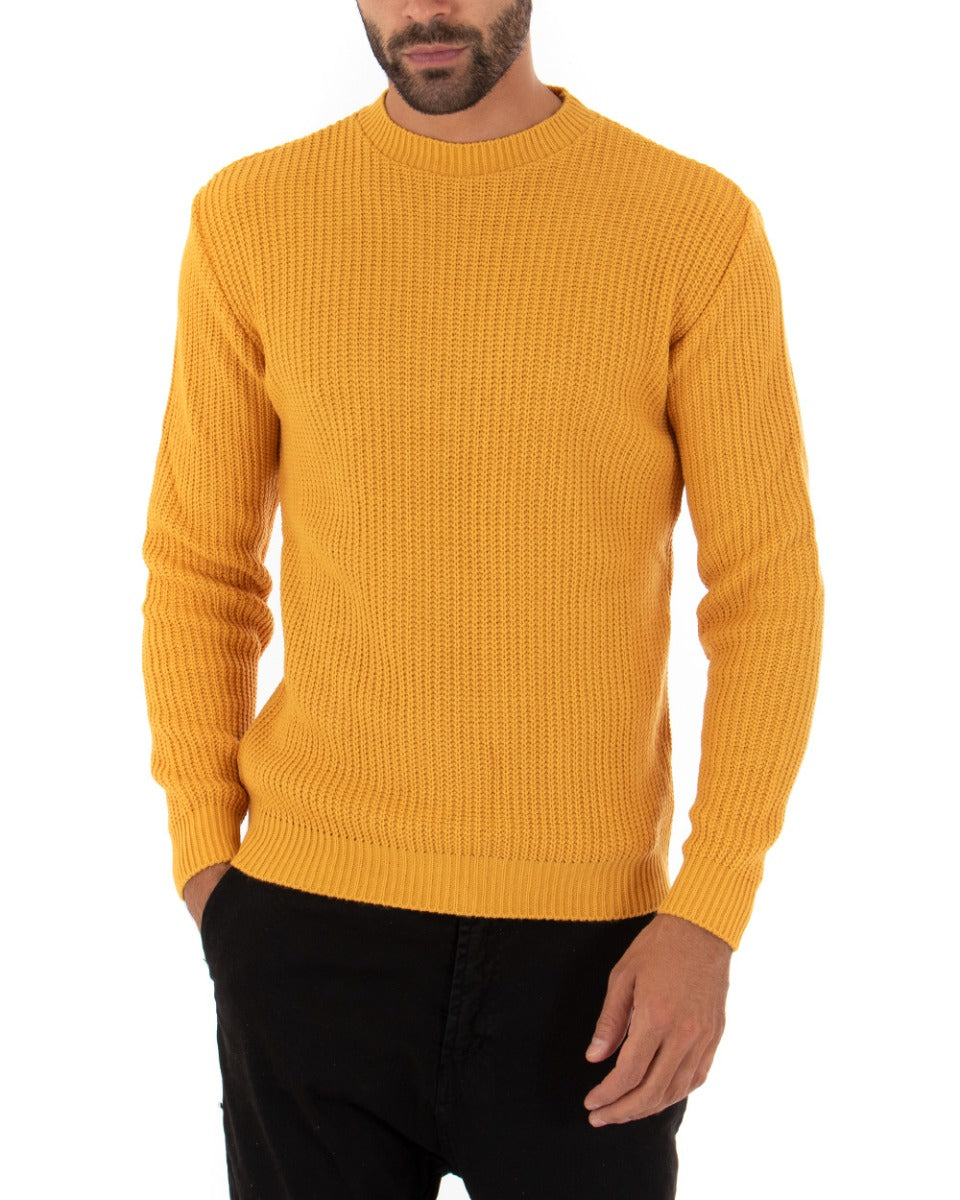 Maglioncino Uomo Girocollo Tinta Unita Senape Maglia Inglese Basic GIOSAL-M2366A