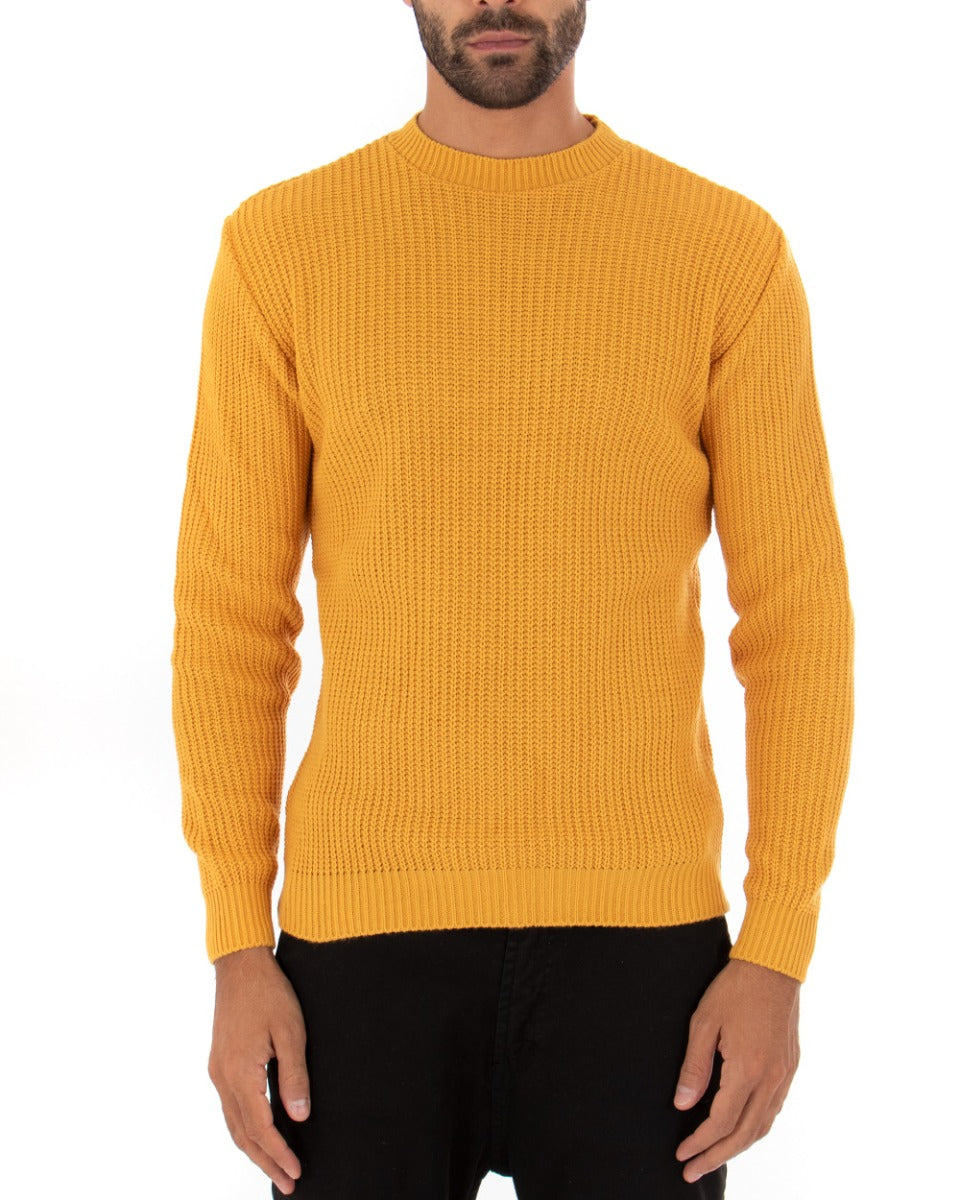 Maglioncino Uomo Girocollo Tinta Unita Senape Maglia Inglese Basic GIOSAL-M2366A