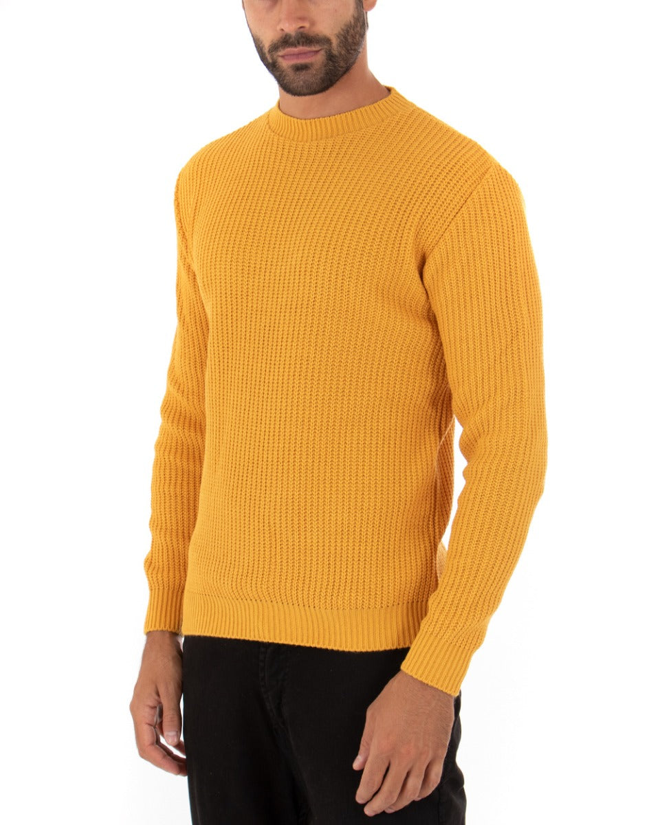 Maglioncino Uomo Girocollo Tinta Unita Senape Maglia Inglese Basic GIOSAL-M2366A