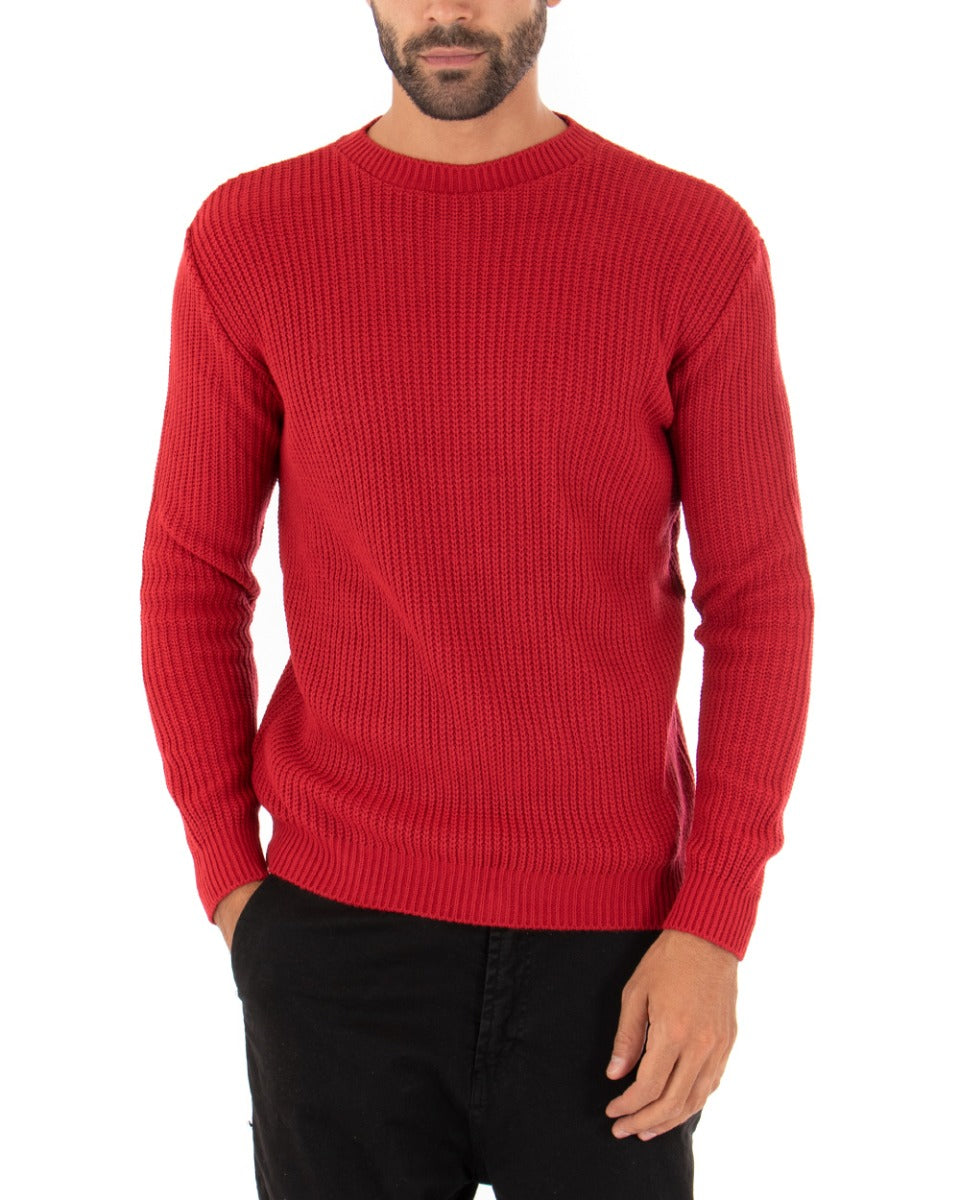 Maglioncino Uomo Girocollo Tinta Unita Rosso Maglia Inglese Basic GIOSAL-M2367A