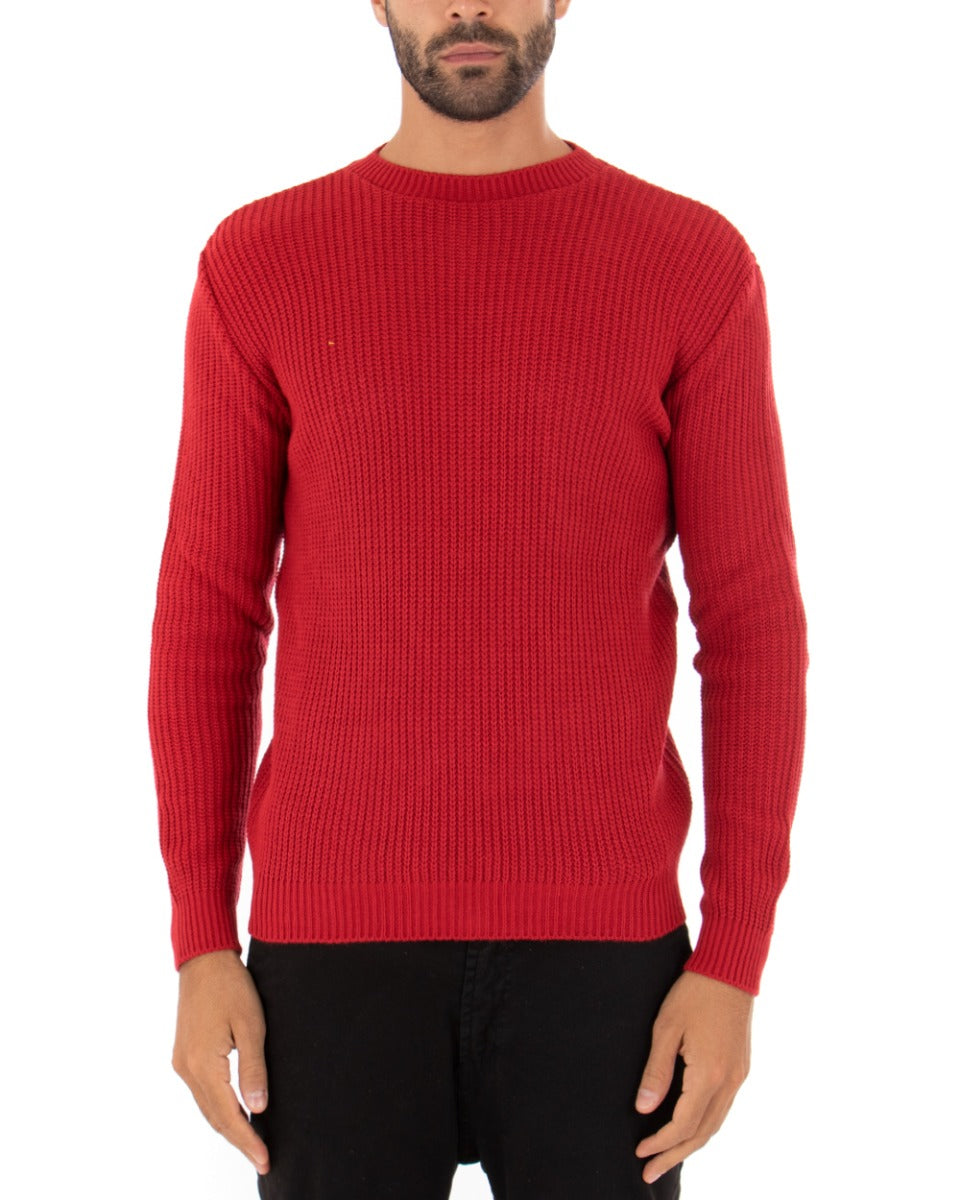 Maglioncino Uomo Girocollo Tinta Unita Rosso Maglia Inglese Basic GIOSAL-M2367A