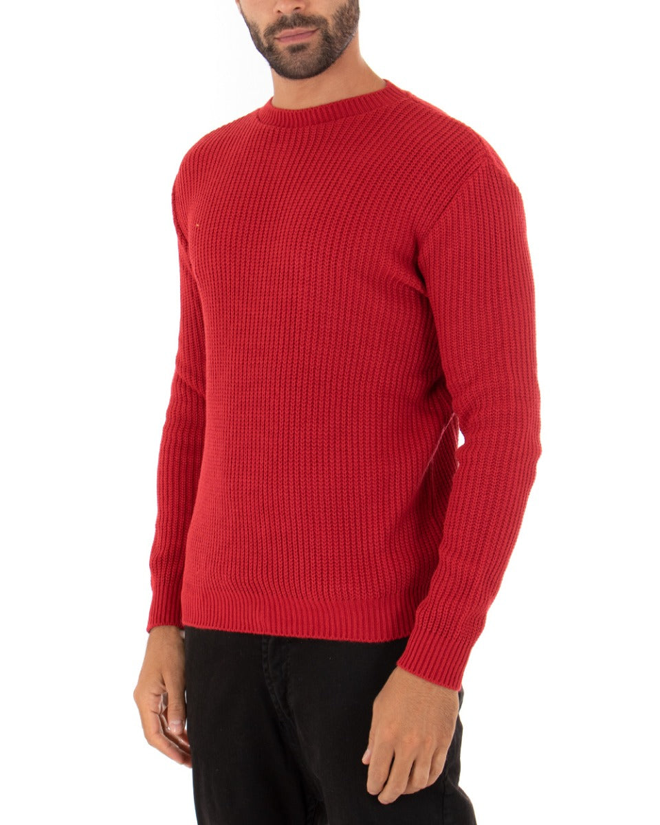 Maglioncino Uomo Girocollo Tinta Unita Rosso Maglia Inglese Basic GIOSAL-M2367A