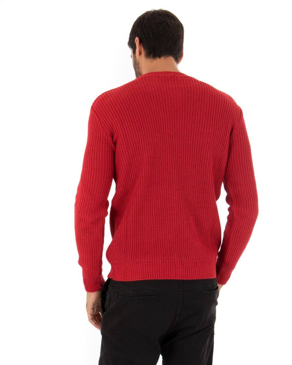 Maglioncino Uomo Girocollo Tinta Unita Rosso Maglia Inglese Basic GIOSAL-M2367A