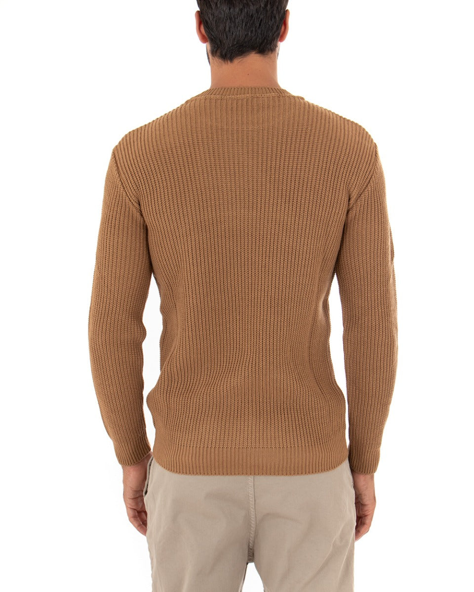 Maglioncino Uomo Girocollo Tinta Unita Camel Maglia Inglese Basic GIOSAL-M2370A