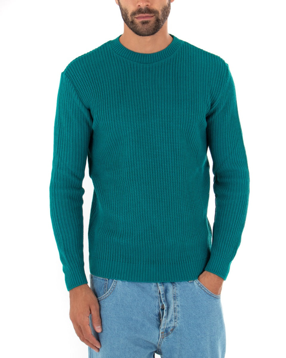 Maglioncino Uomo Girocollo Tinta Unita Petrolio Maglia Inglese Basic GIOSAL-M2371A