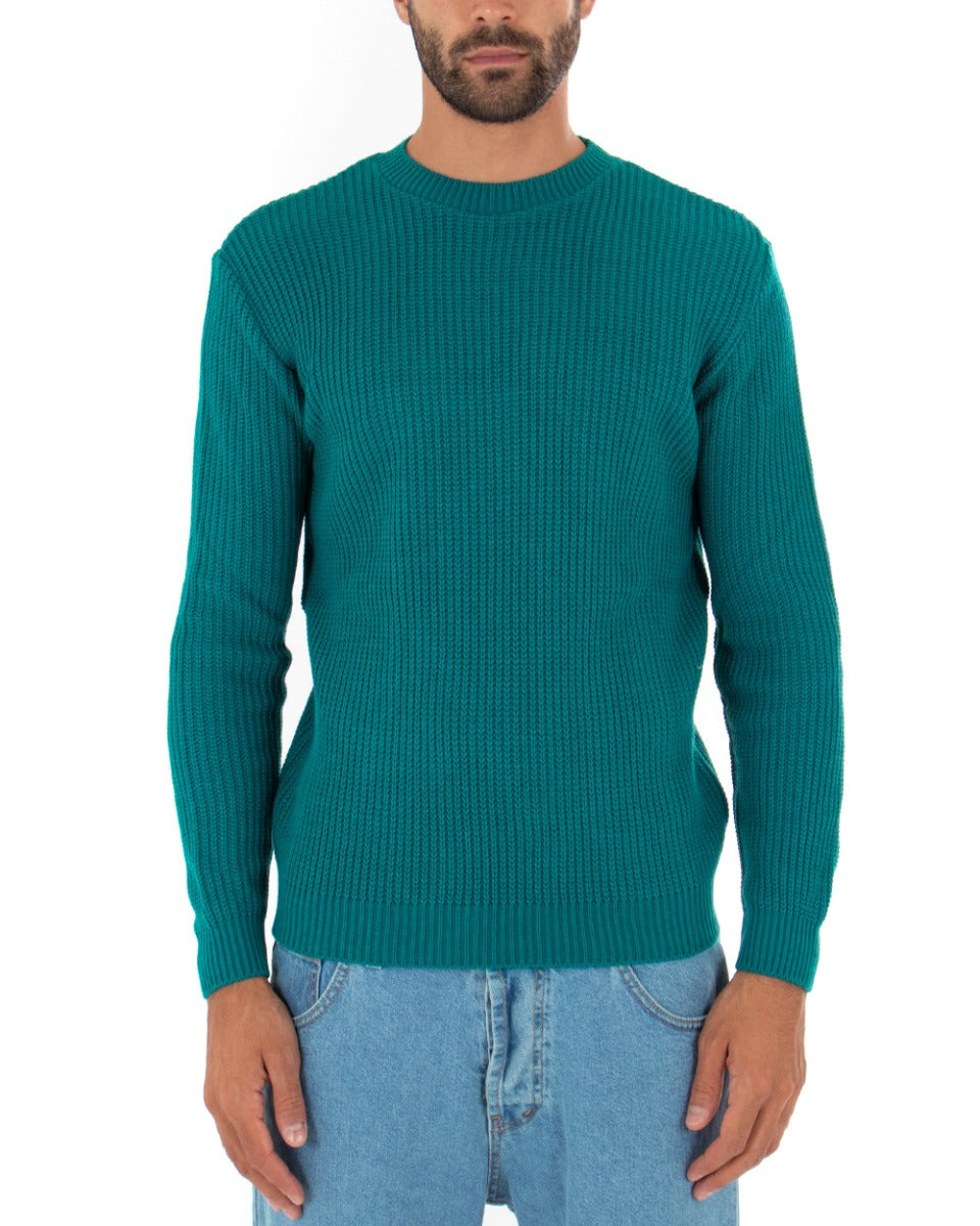 Maglioncino Uomo Girocollo Tinta Unita Petrolio Maglia Inglese Basic GIOSAL-M2371A